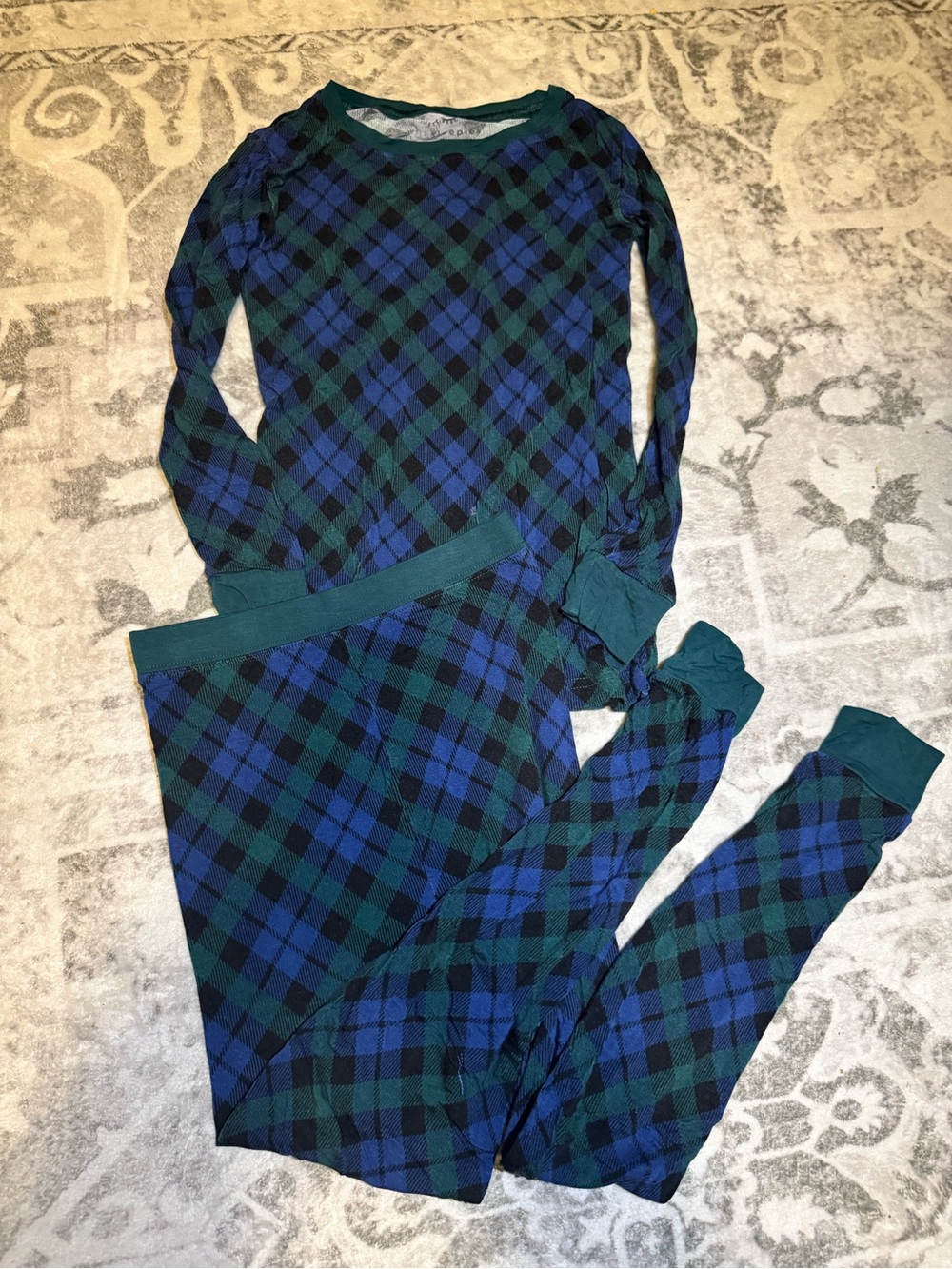 LITTLE SLEEPIES Blue & Green Plaid Kids Pajama Set